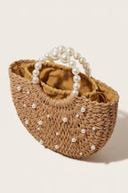 Thea handbag in natural raffia — open view