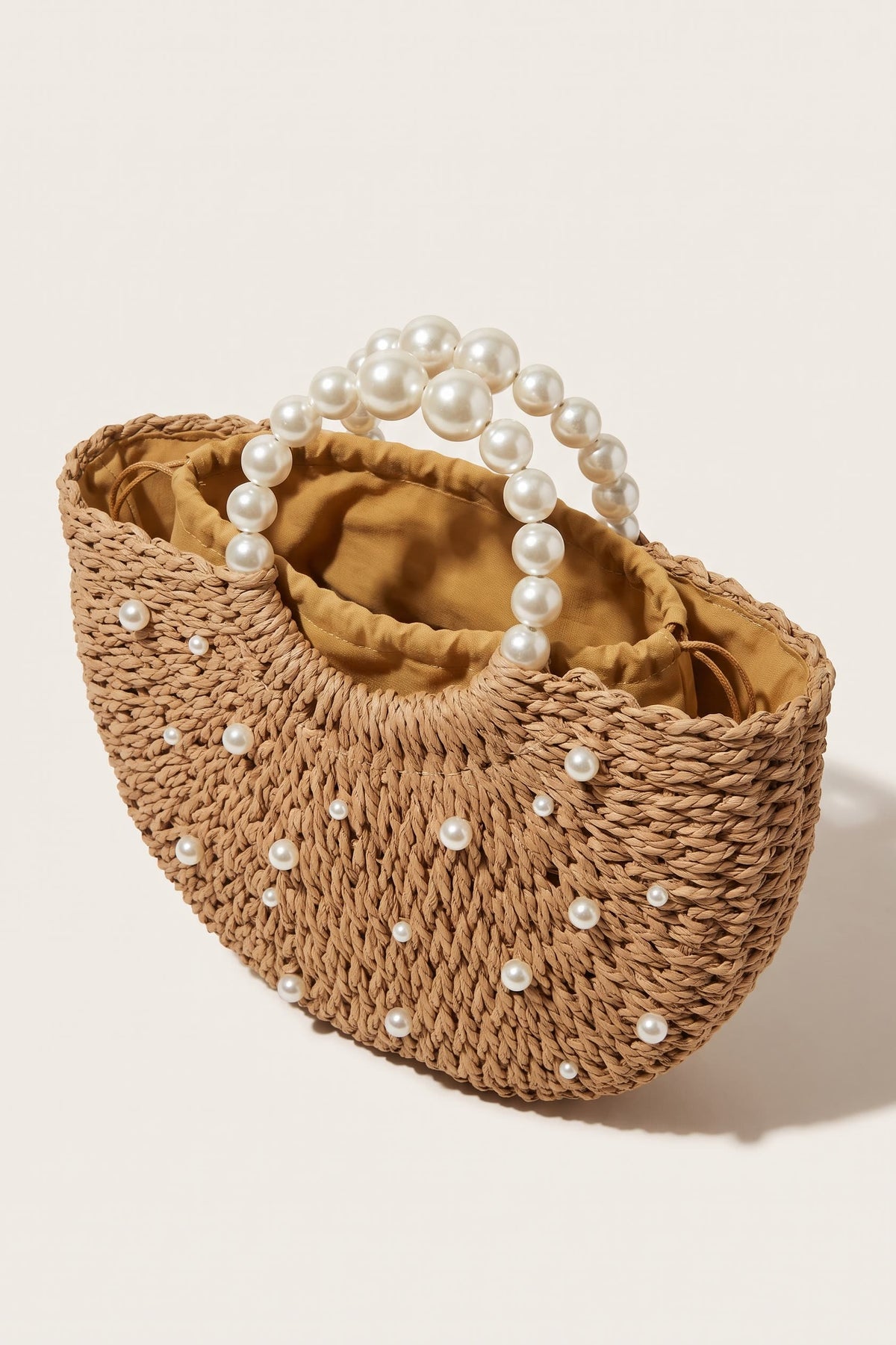 Thea handbag in natural raffia — open view
