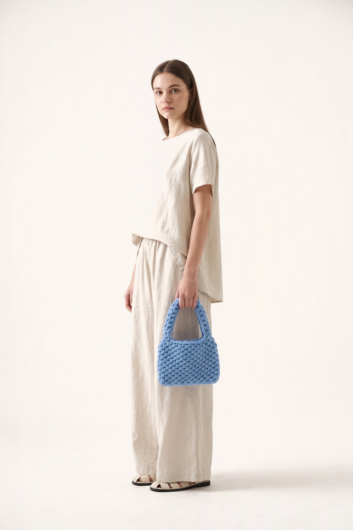 Wren Tote Bag in Blue — on model