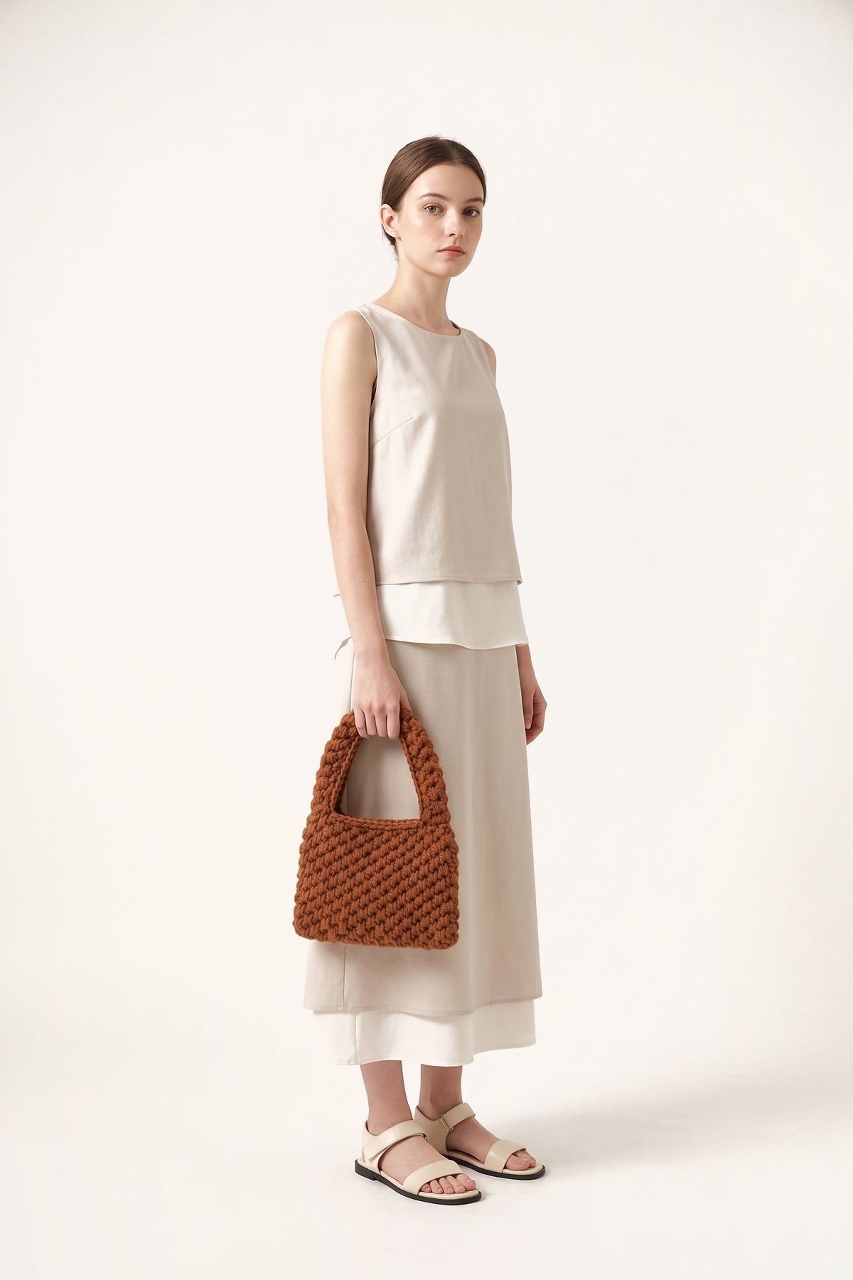 Wren Tote Bag in Brown — on model