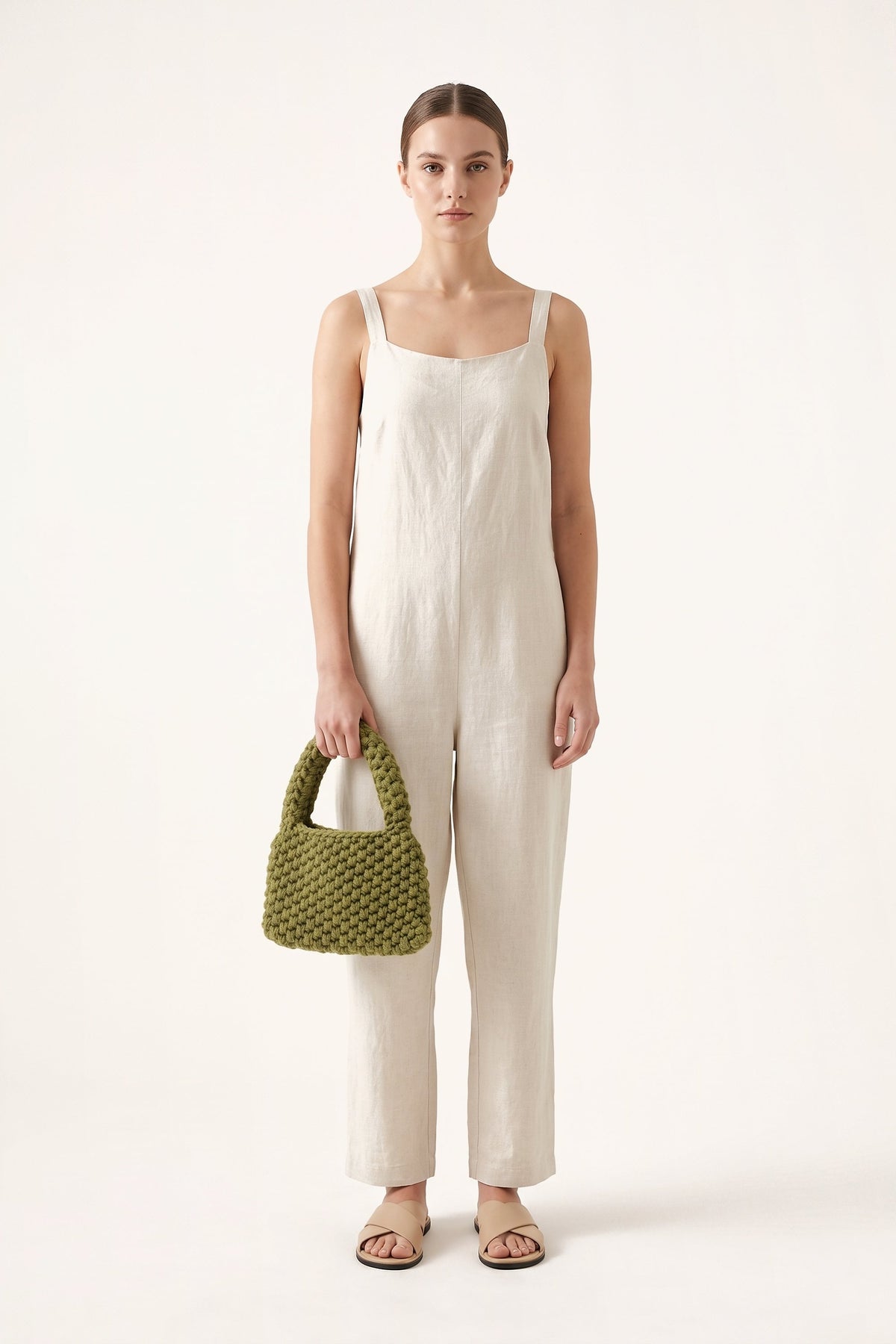 Wren Tote Bag in Military Green — on model