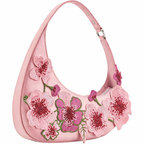 Rosalind blossom embroidery shoulder bag in pink — front view