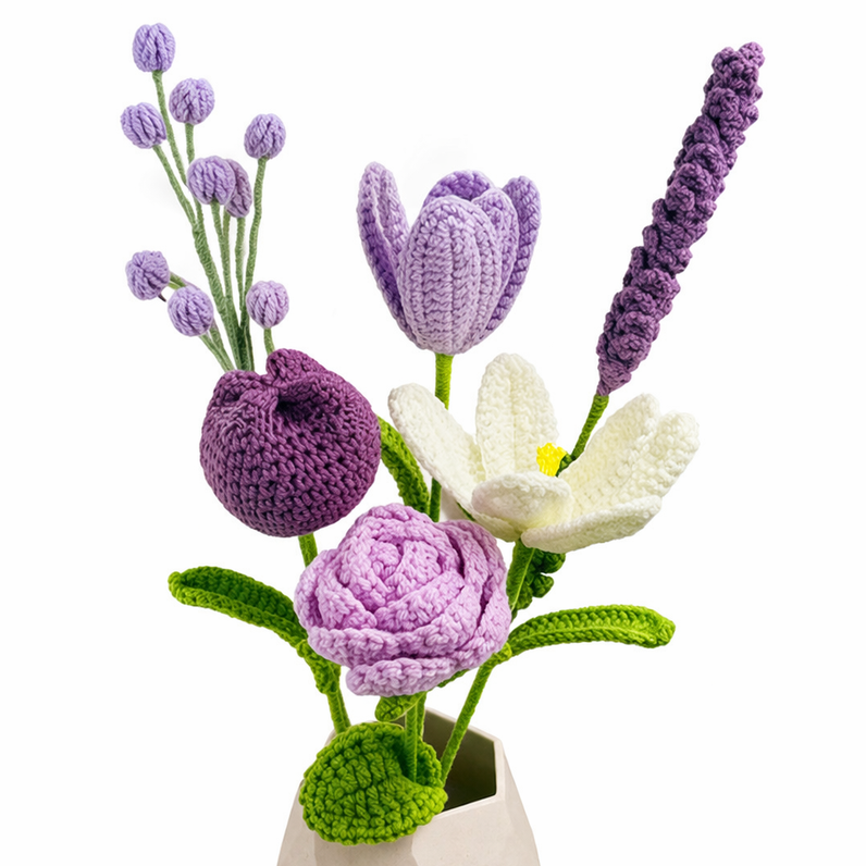 Crochet Floral Stems Soft Lavender Bouquet — product view