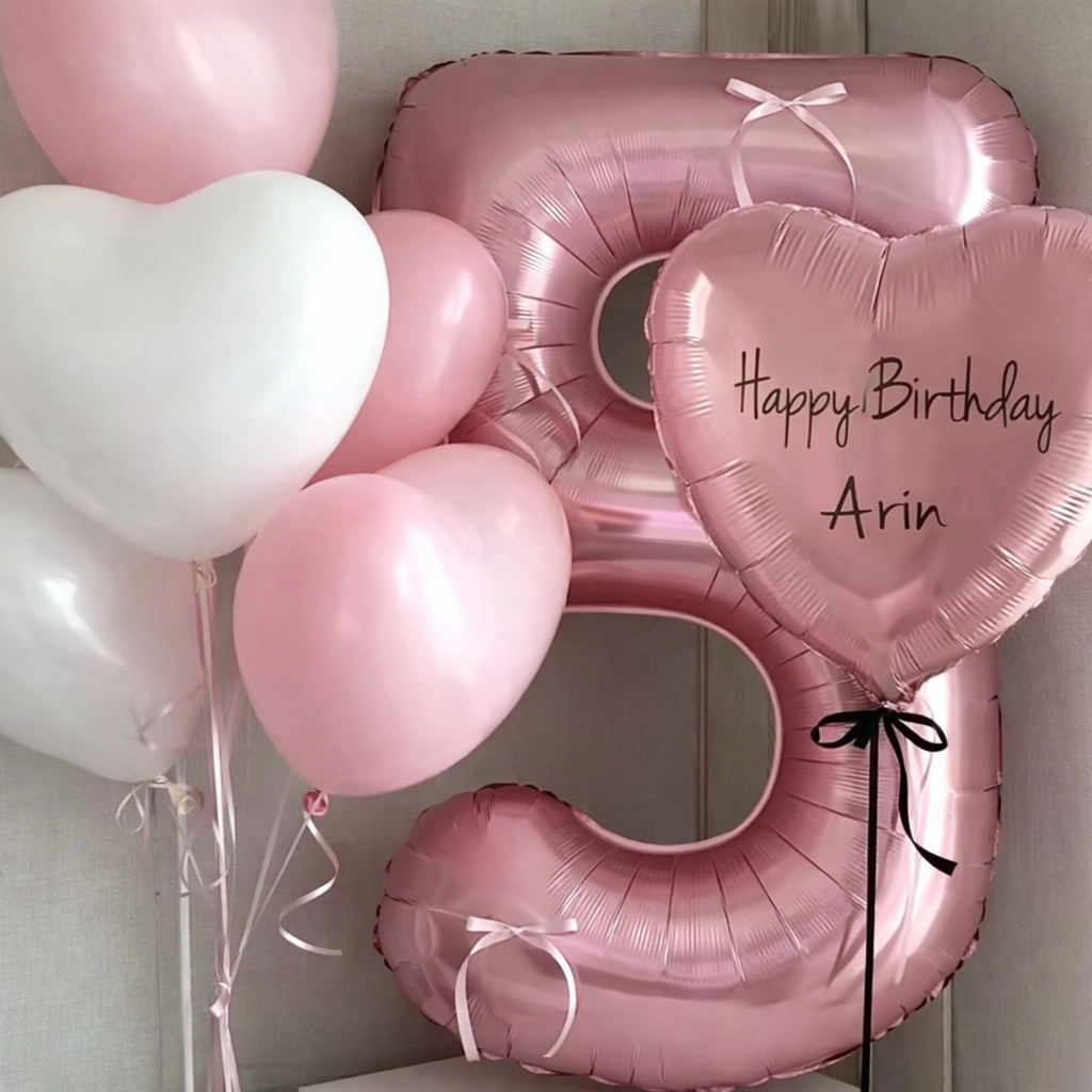 81cm Number Balloon Set in Pink-Black — styled bouquet