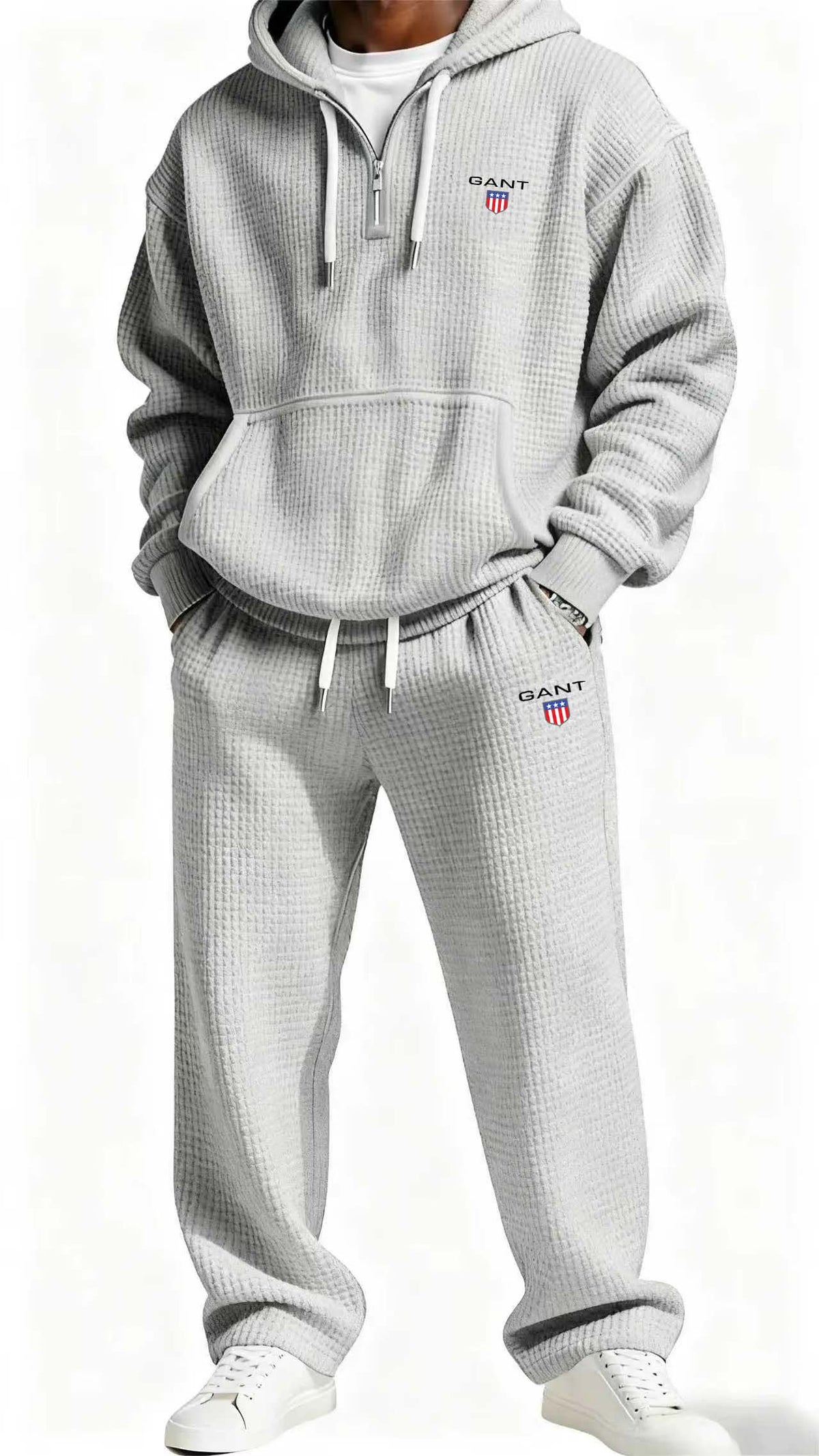 GANT® waffle-knit set in white — front view on model