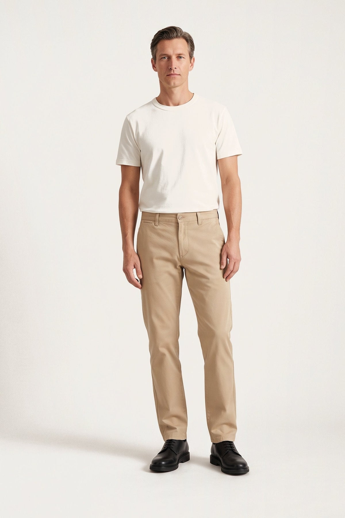 Frey chinos in sand — front view