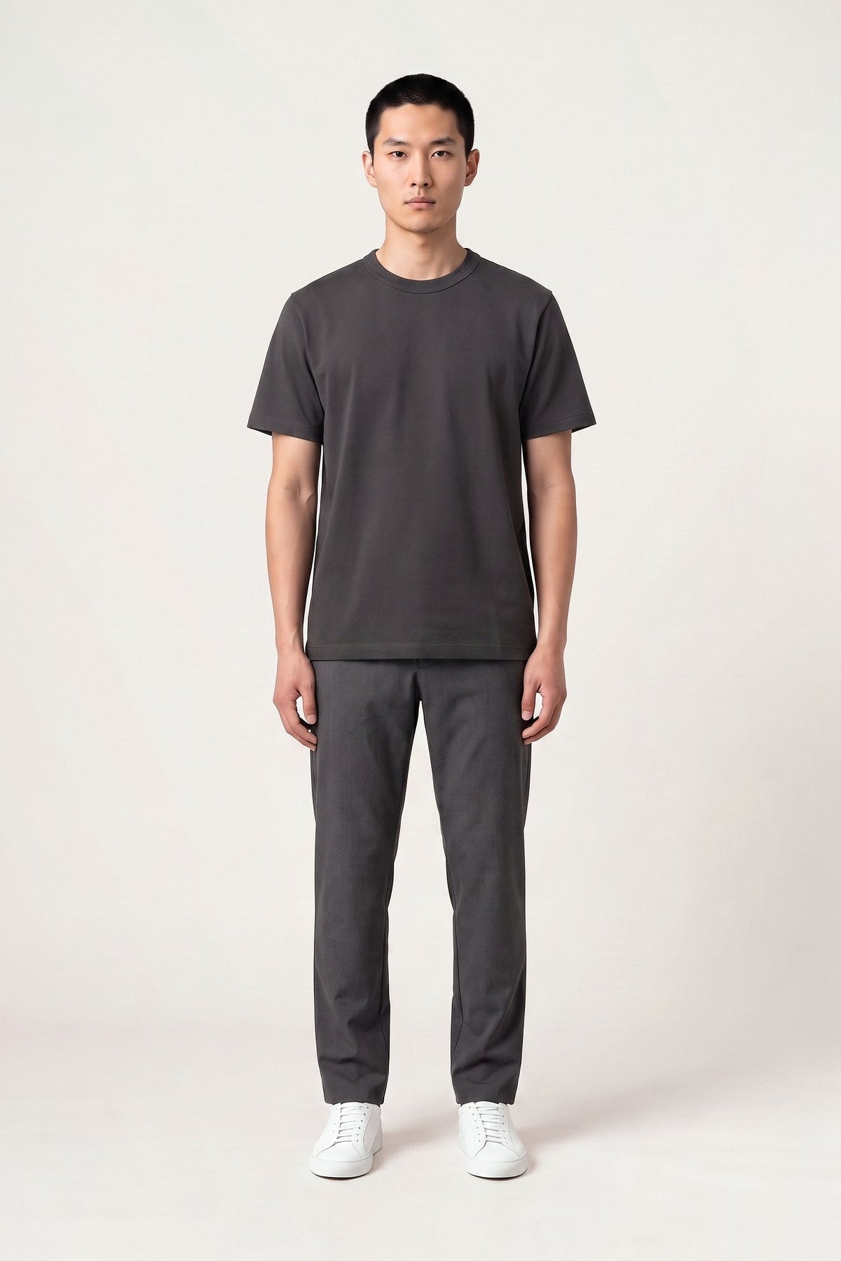 Harald T-shirt in dark grey — front view on model