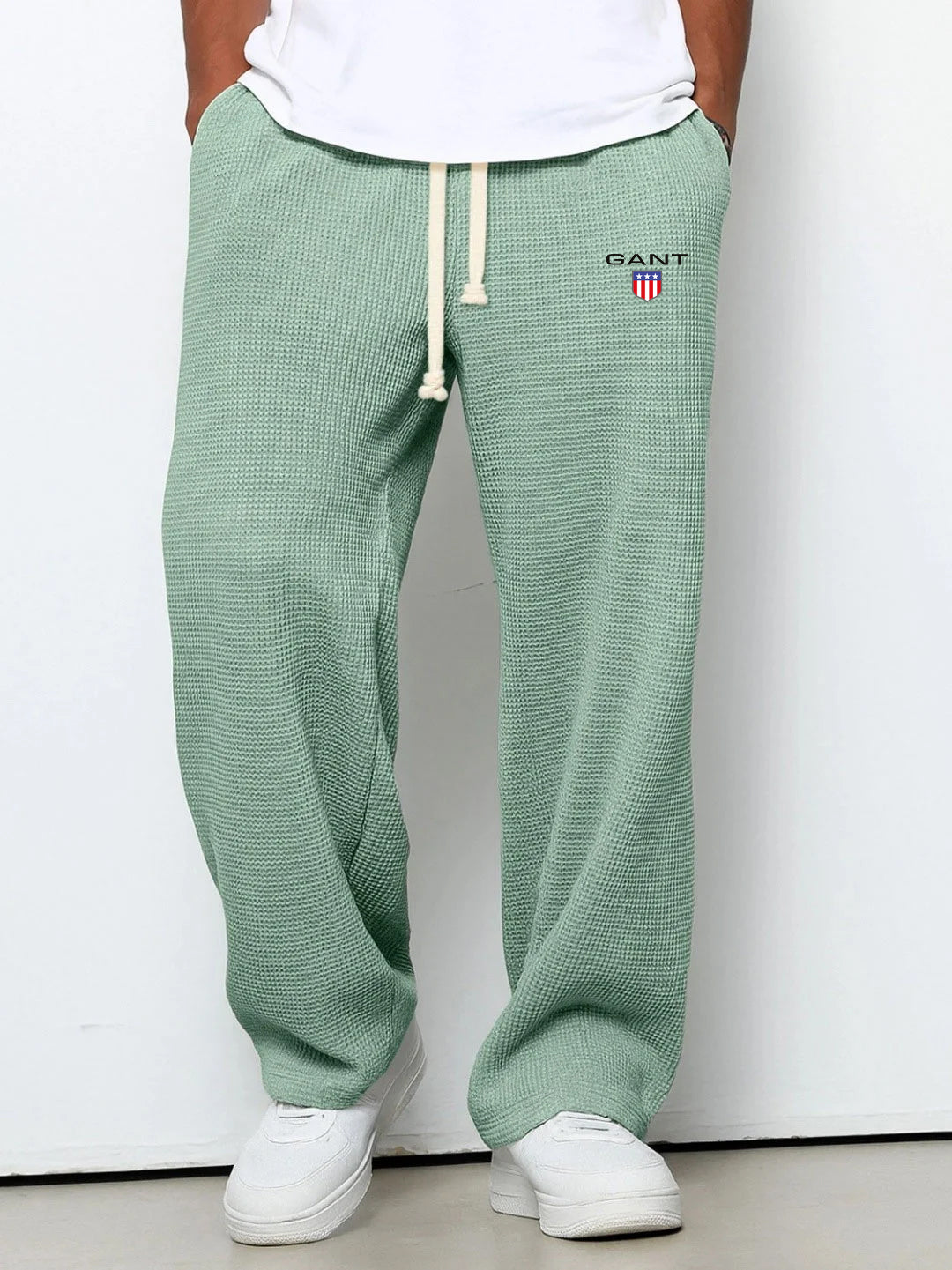 GANT® waffle-knit trousers in purple — front view on model