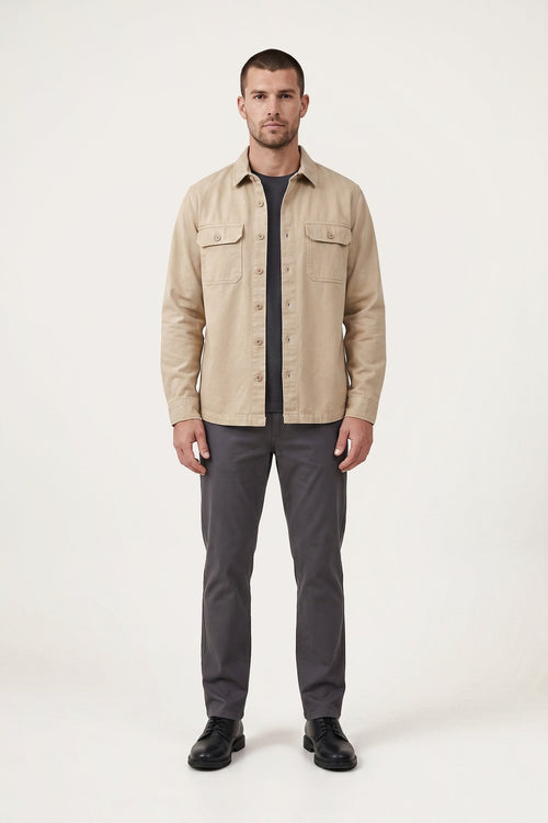 Ivar overshirt in sand — front view