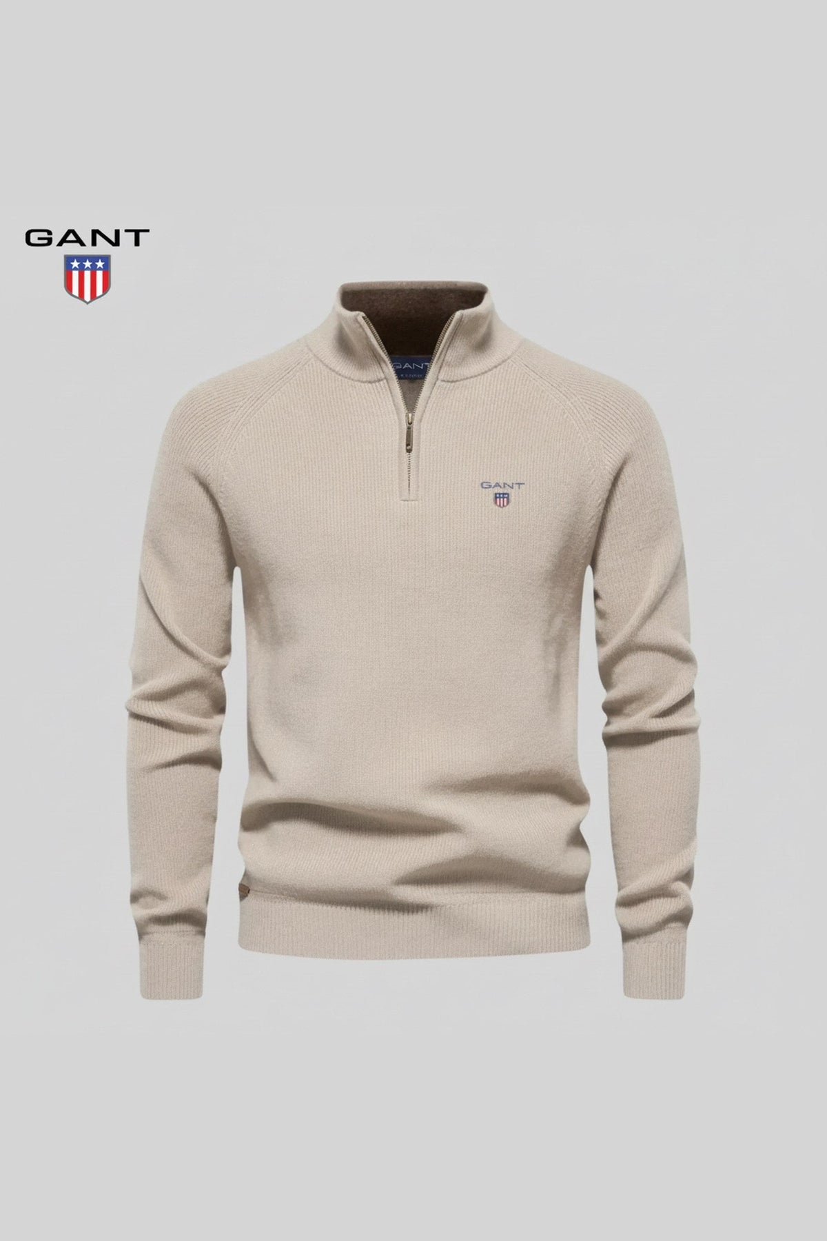 GANT® premium zip sweatshirt in beige — product photo