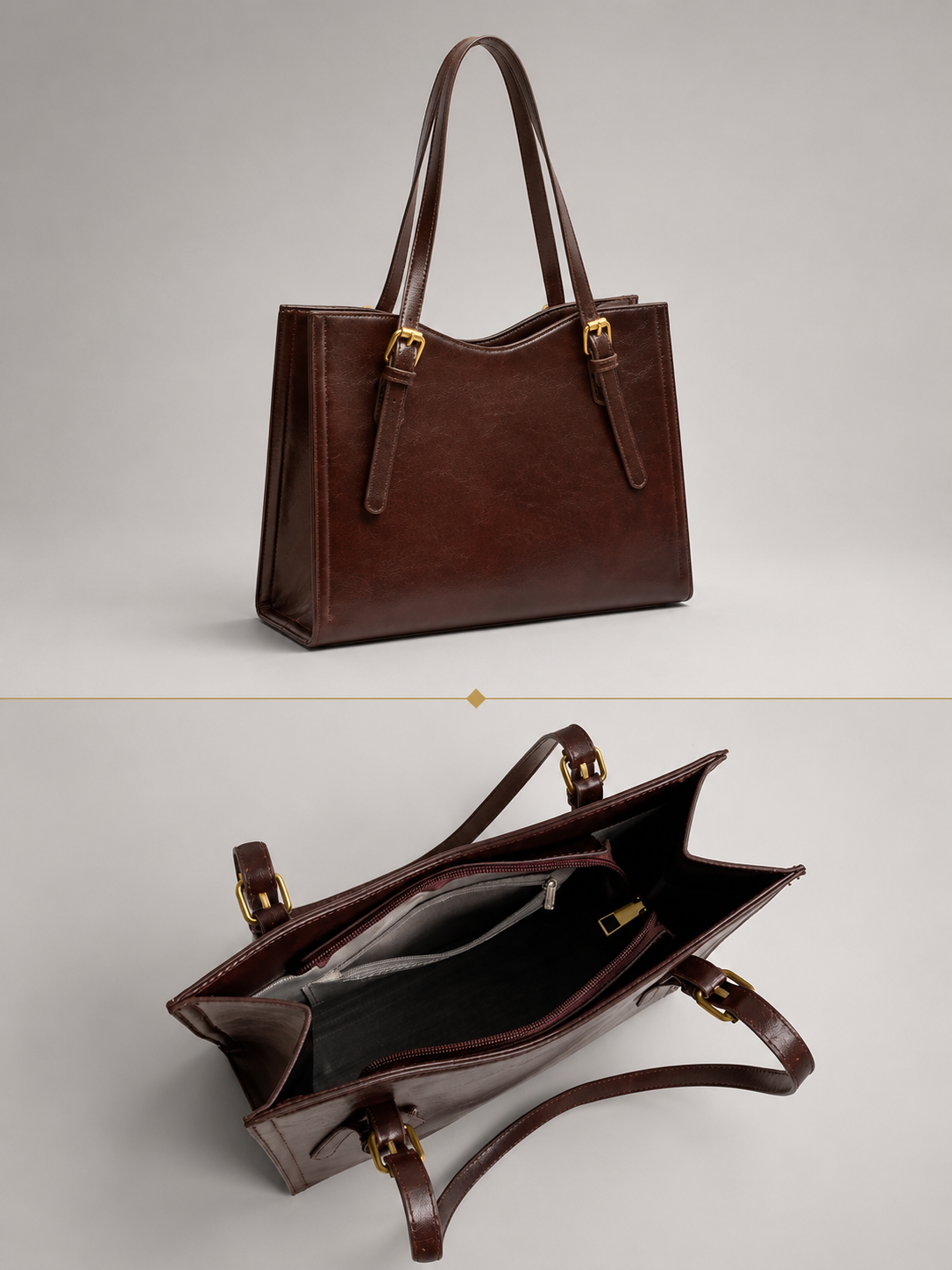 Avignon tote bag in Brown — open view