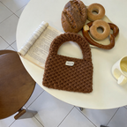 Wren crochet mini tote bag in brown — styled