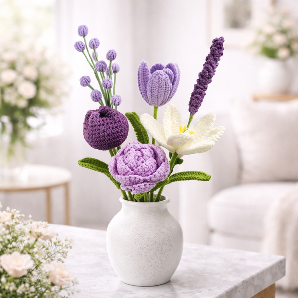 Crochet Floral Stems – Soft Lavender Bouquet (Set of 6)