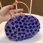 Seraphina crystal-bead evening clutch in blue — three-quarter view