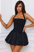 Lace-Up Bubble Hem Corset Mini Dress in Black — front view