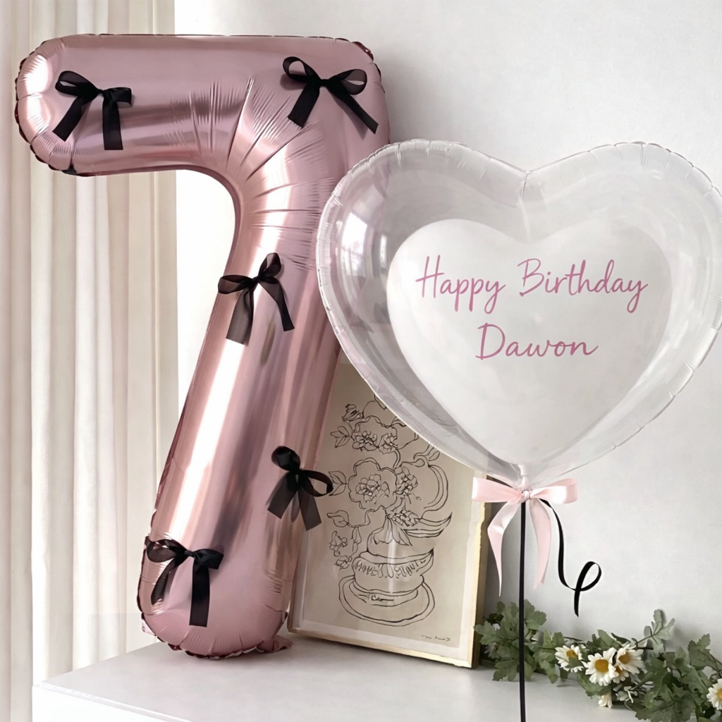 81cm Number Balloon Set in Pink-Black — styled with heart balloon