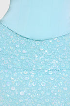 Embellished Skirt Corset Mini Dress in Aqua — detail, sequin embellishment