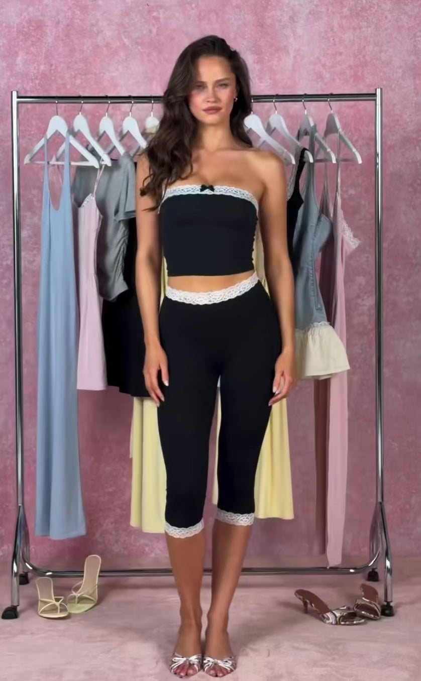 Modal Lace-Trim Bandeau Top in Black