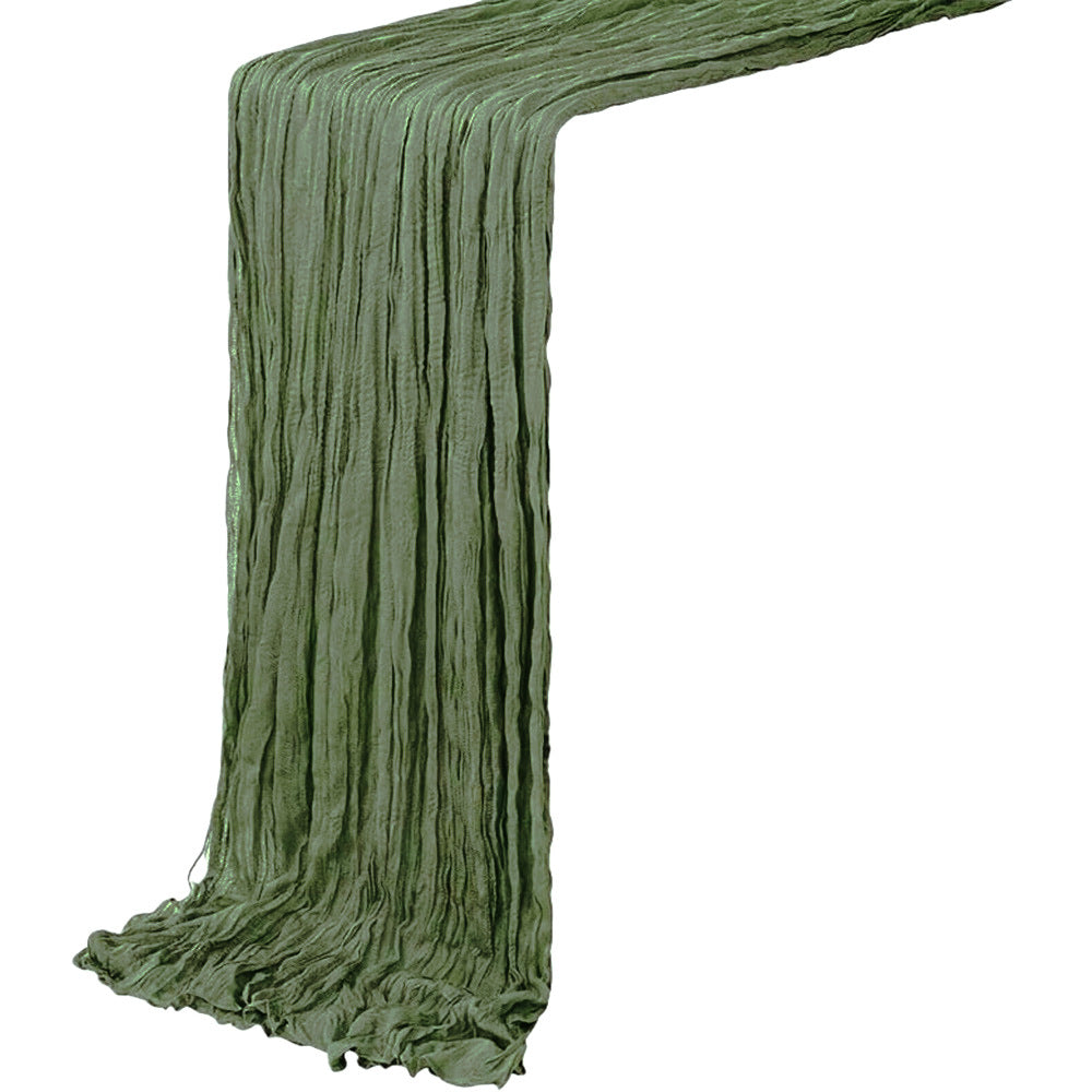 Crinkle Fabric Table Runner in Olive Green — flat view