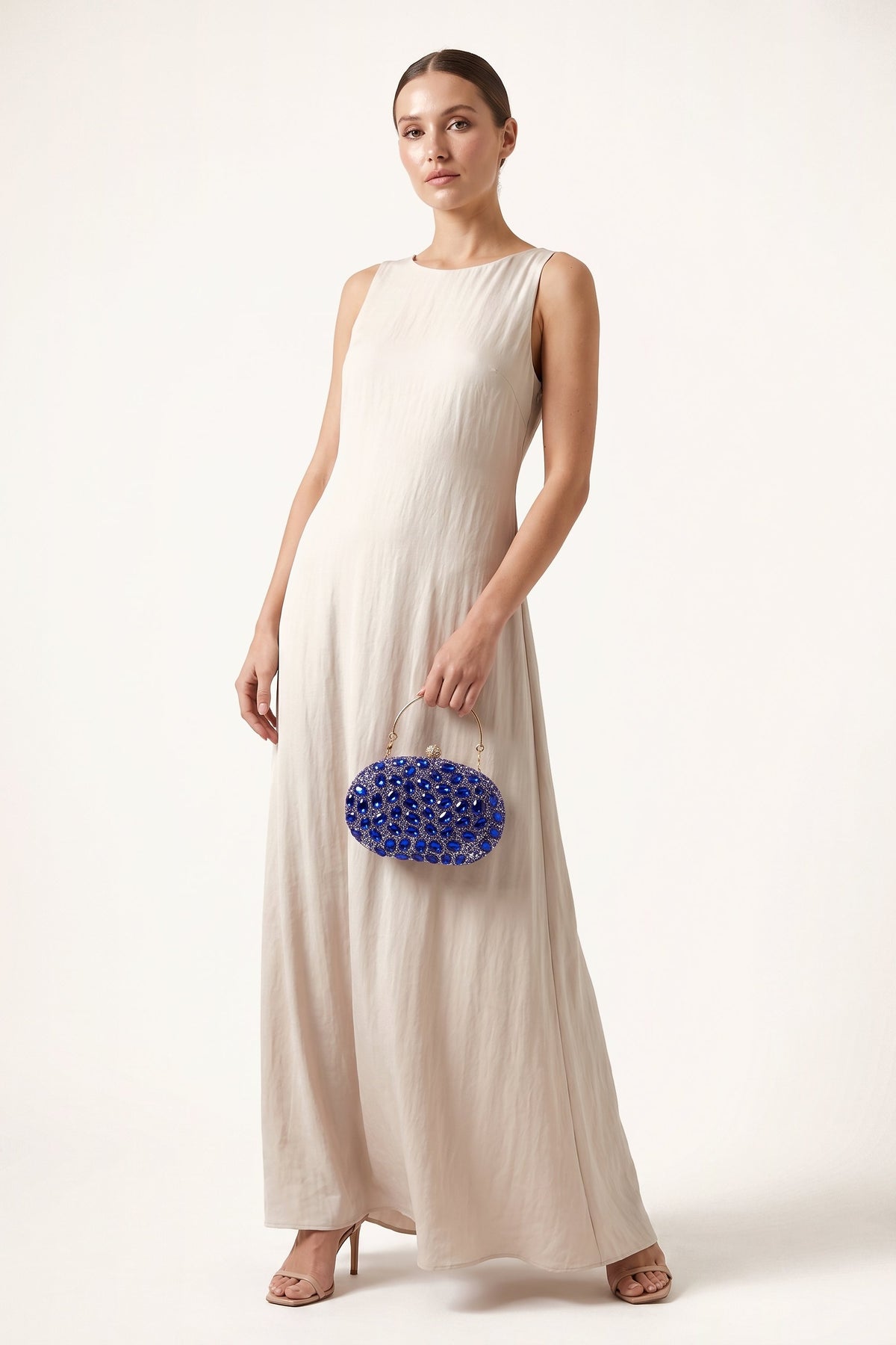 Seraphina Clutch in Blue — on model