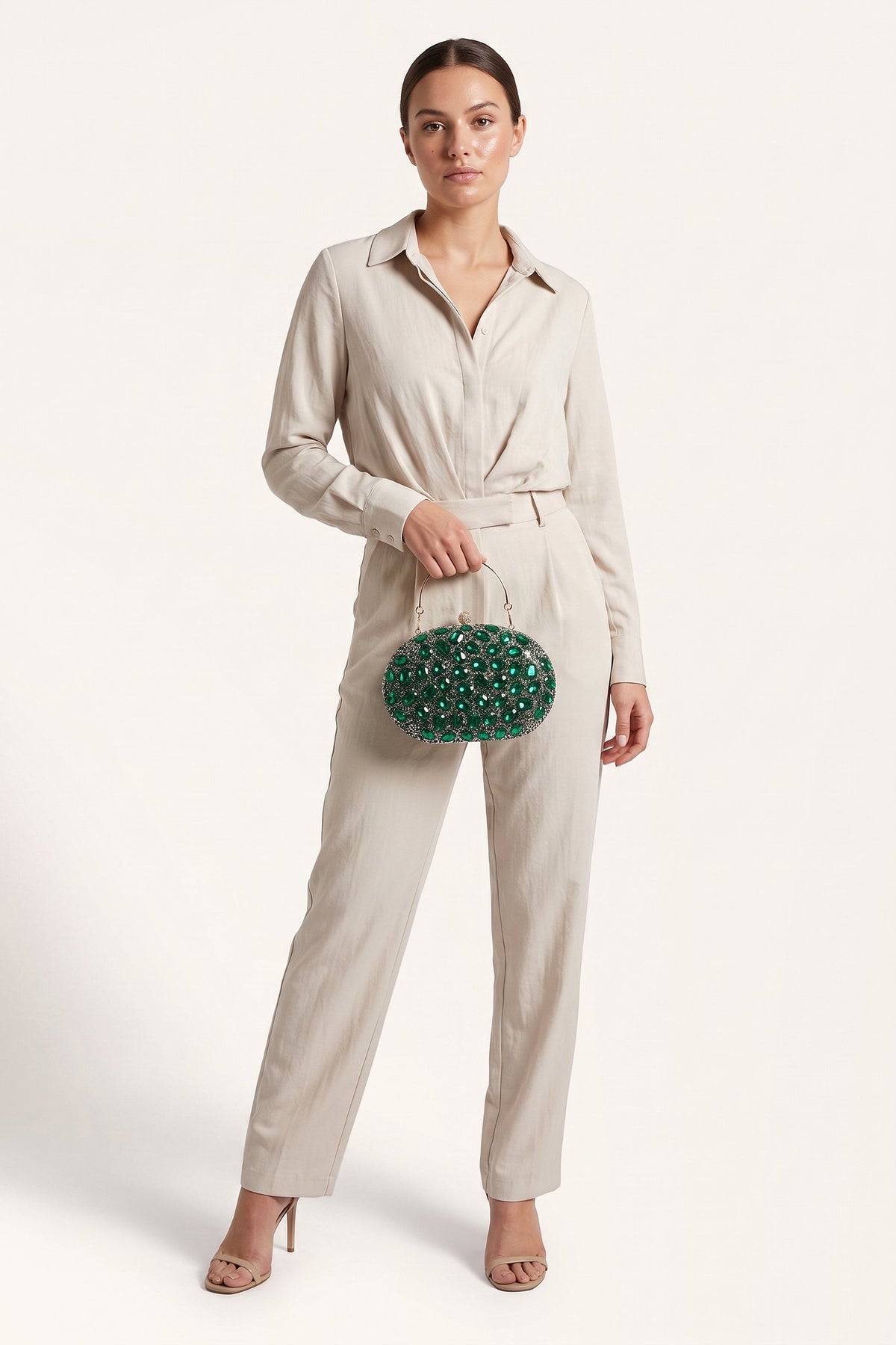 Seraphina Clutch in Green — on model