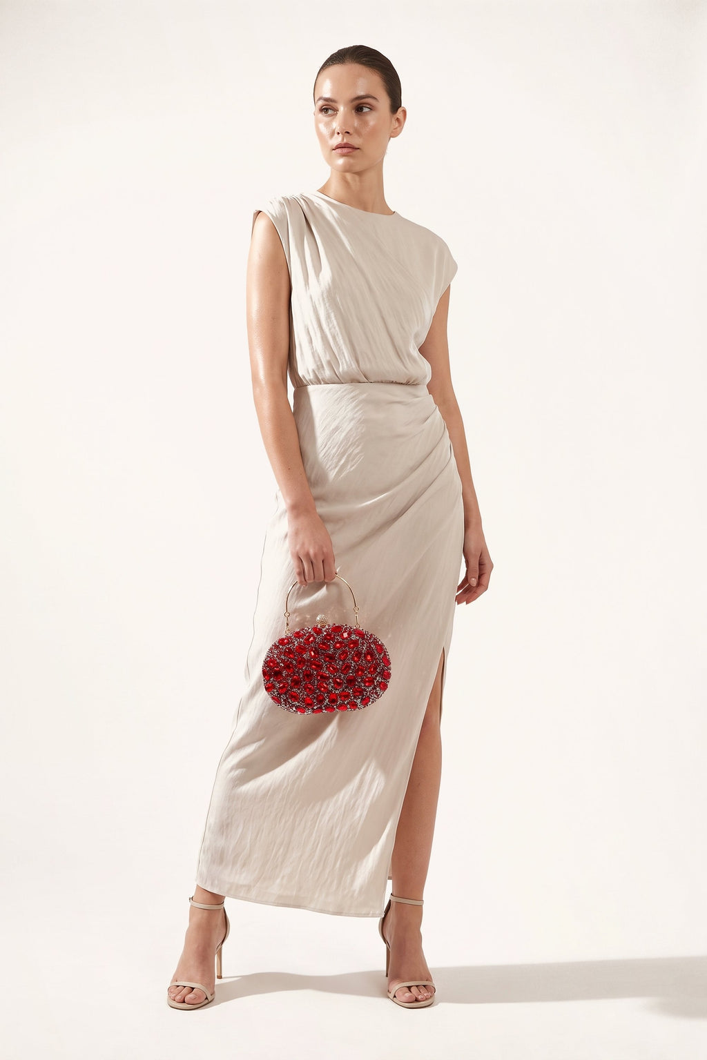 Seraphina Clutch in Red — on model