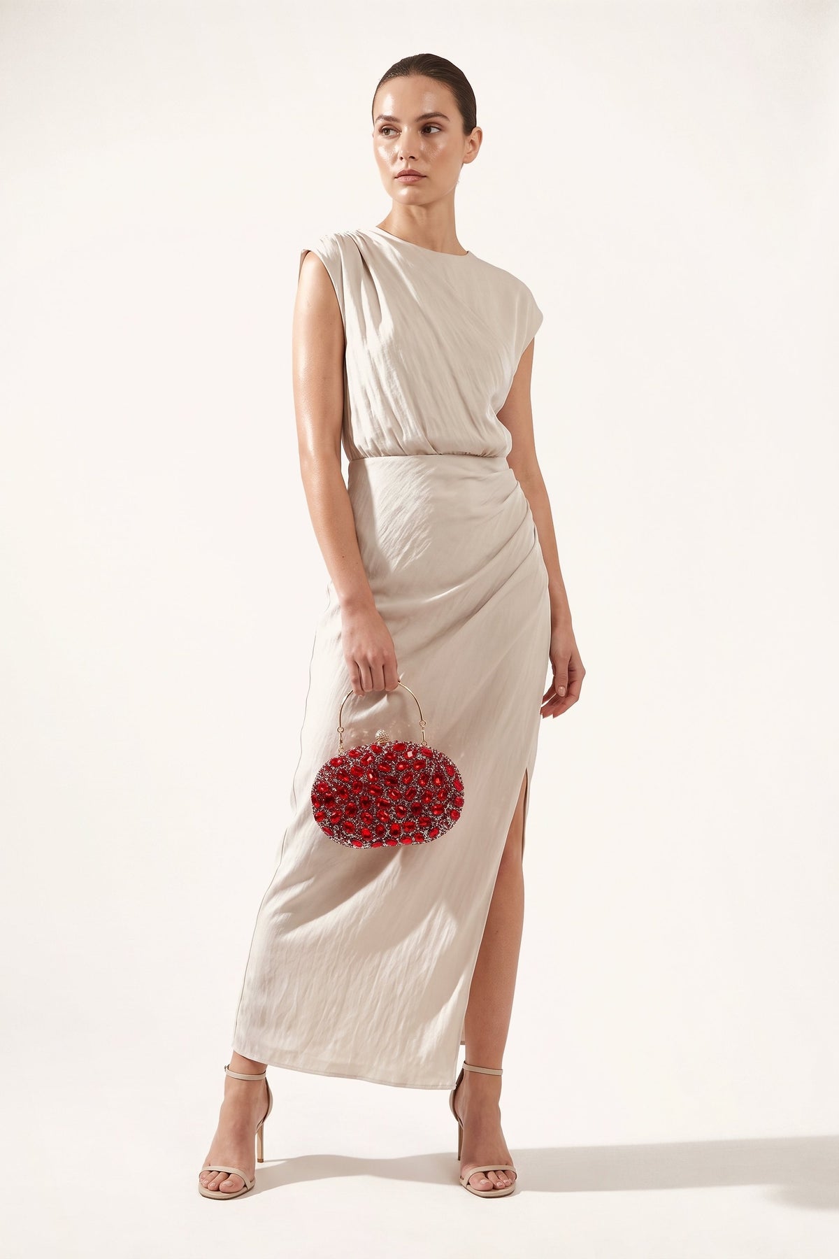 Seraphina Clutch in Red — on model