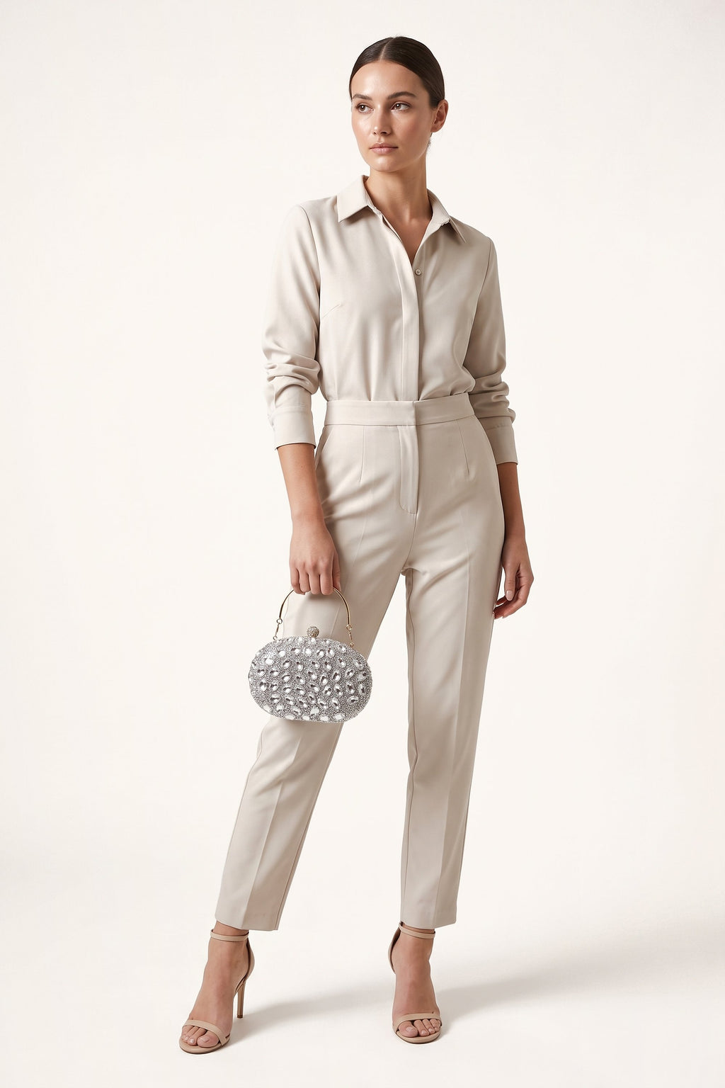 Seraphina Clutch in Silver — on model