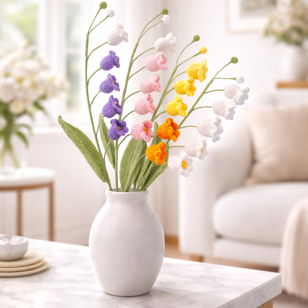 Crochet Lily of the Valley Stems in a vase — styled