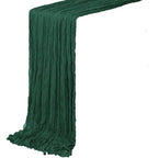 Crinkle Fabric Table Runner in Dark Green — flat view